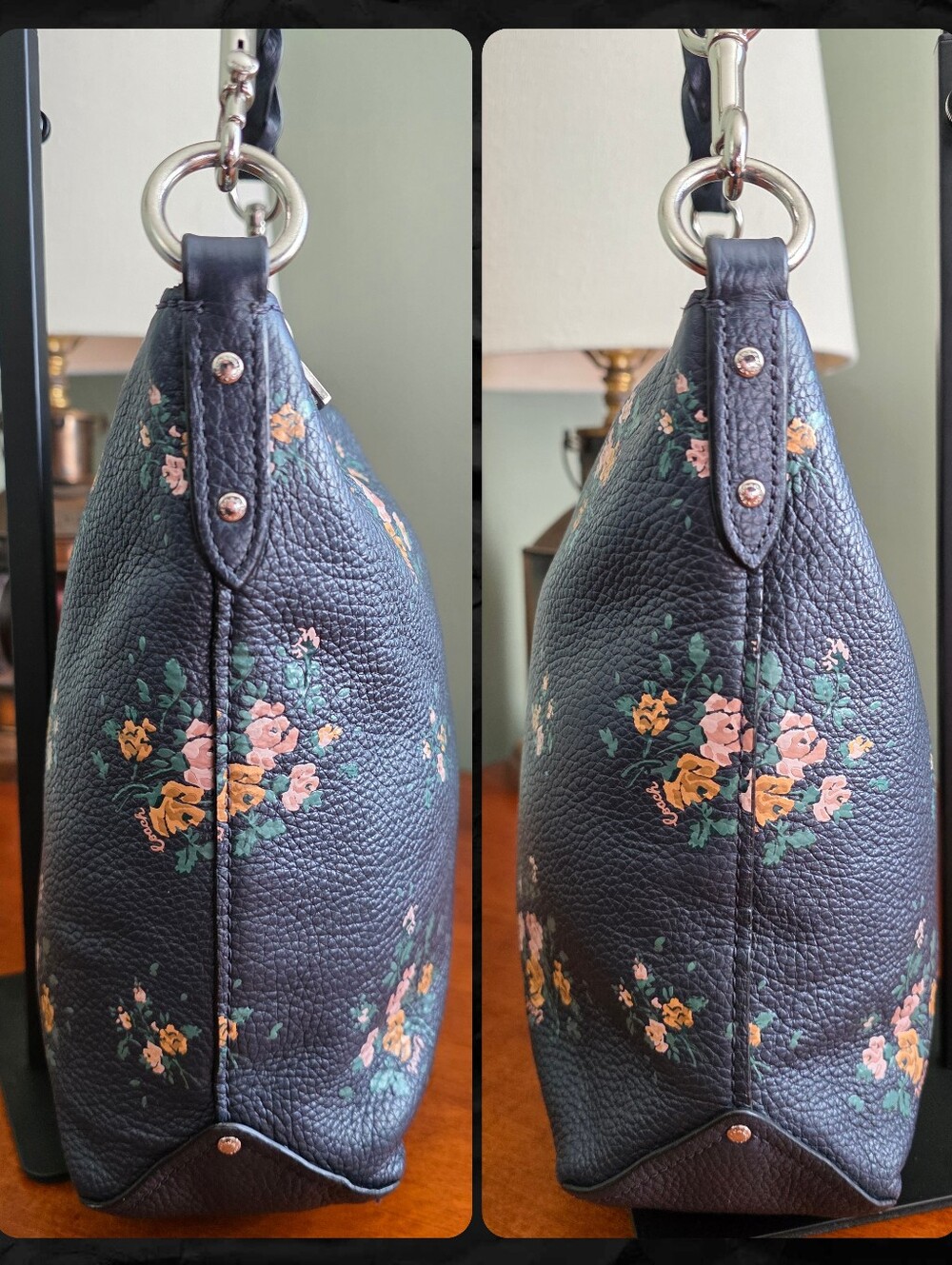 Coach 91022 Mini Abby Duffle Rose Bouquet Print Navy Leather Crossbody Bag - Picture 2 of 16